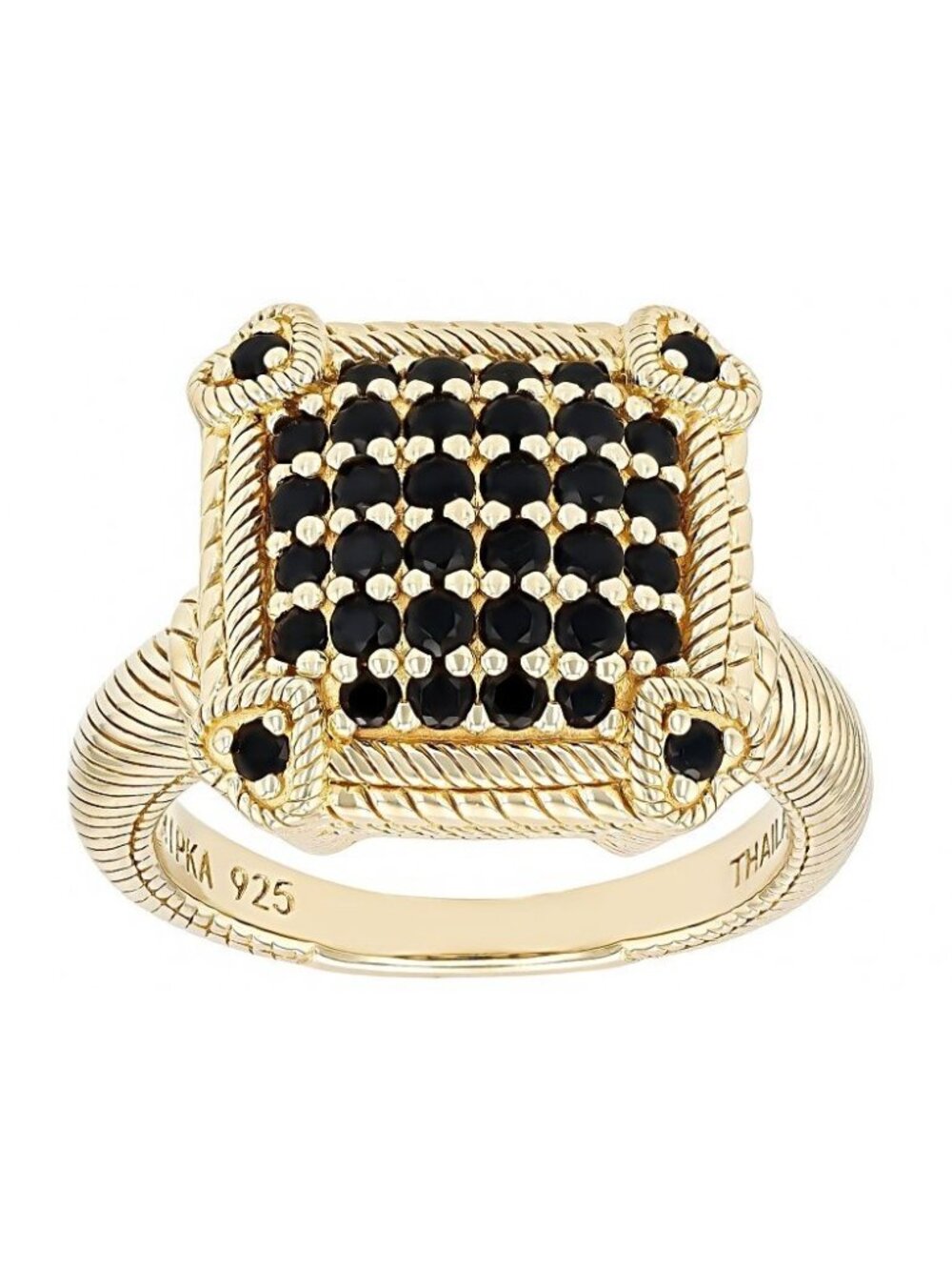 Judith Ripka Ring Size 6 14K Plated 925 Sterling Silver 0.64CTW BLACK SPINEL